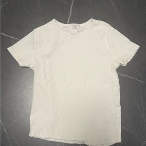 Zara Ribbed Short Sleeve Tee in Cream